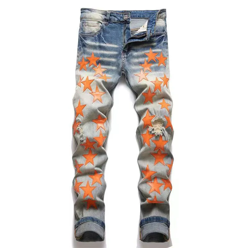 Mens Distressed Ripped Denim Jeans, Slim Fit Biker Style 