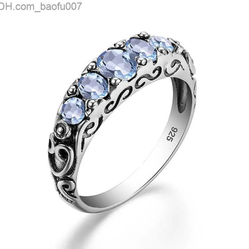 Obrączki ślubne Eleganckie pierścionki z akwamarynem dla kobiet Prawdziwe 925 Sterling Silver Ring Trendy Casual Party Fine Jewelry Akcesoria Prezent na rocznicę Z230710