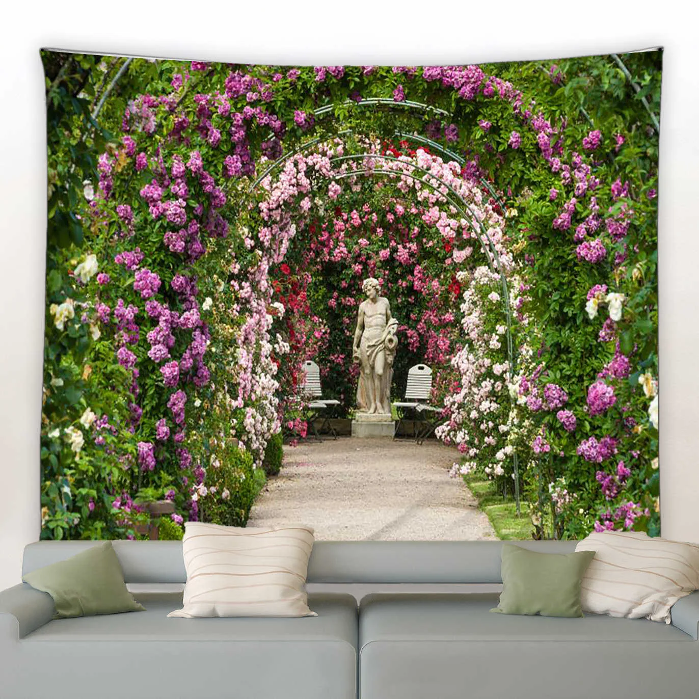 Arazzi Romantico Rosa Rosso Arazzo da giardino Primavera Foresta Fiore Arazzo Appeso a parete Soggiorno Dormitorio Estetica Decorazione della casa