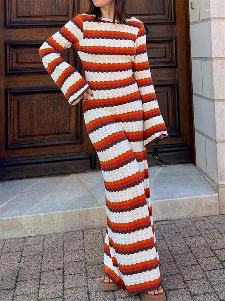 Maxi Casual Striped Knit Dress for Women Ankle-Length Trumpet Silhouette  Autumn from Dhgate Basic & Casual Dresses