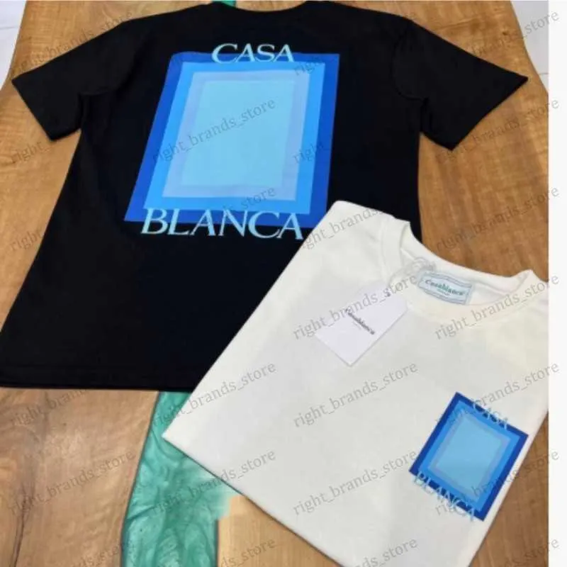 Men's T-Shirts CASABLANCA T-shirts Blue Gradient Square Letter Print Round Neck Cotton Short Sleeve Tops 3XL Casa T Shirt for Men Women T230707