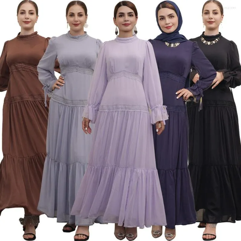 Etnik Giyim Eid Mübarek Abaya Moda Müslüman Dantelli Kadınlar Uzun Kollu Maxi Elbise Kaftan Akşam Partisi Jalabiya Kaftan Femme Dubai Türkiye