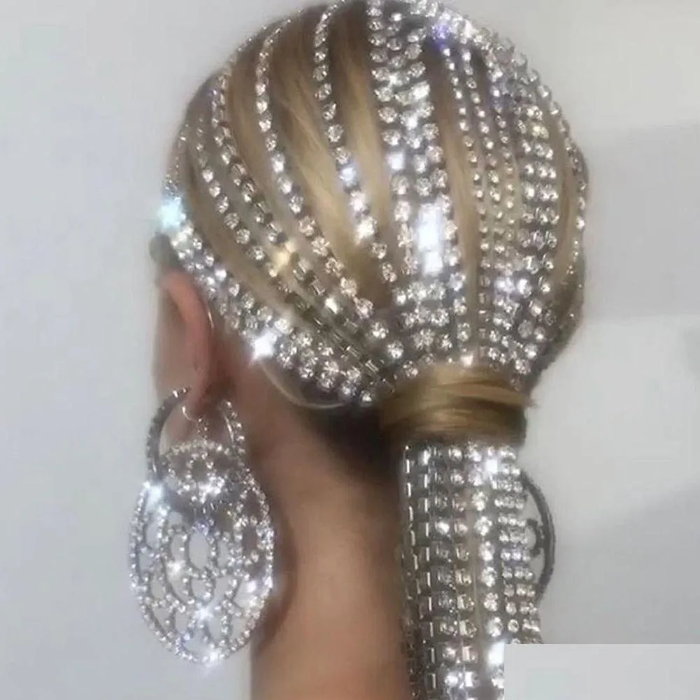 Headpieces longo borla strass cabeça corrente headwear para mulheres acessórios de cabelo de cristal bandana de noiva jóias drop delive Dhiqa