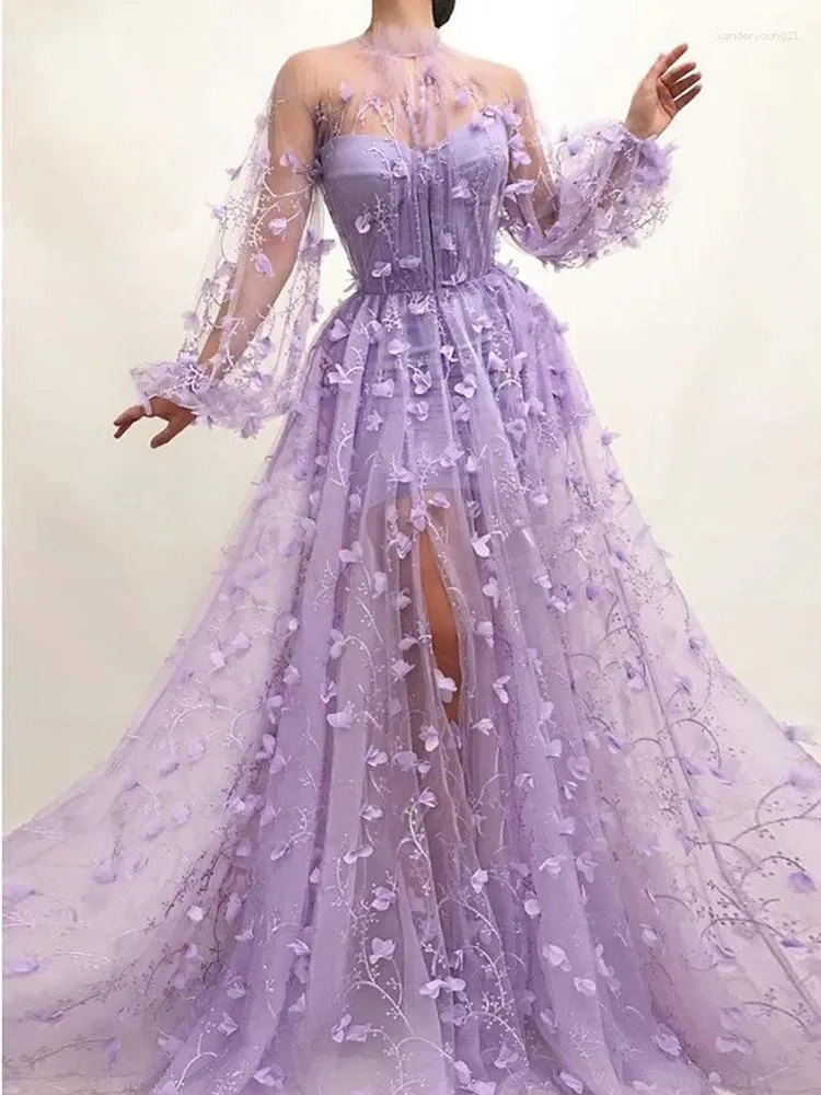 Gorgeous Tulle Sleeveless Appliques Prom Dresses Lilac Evening Gowns –  Ballbella