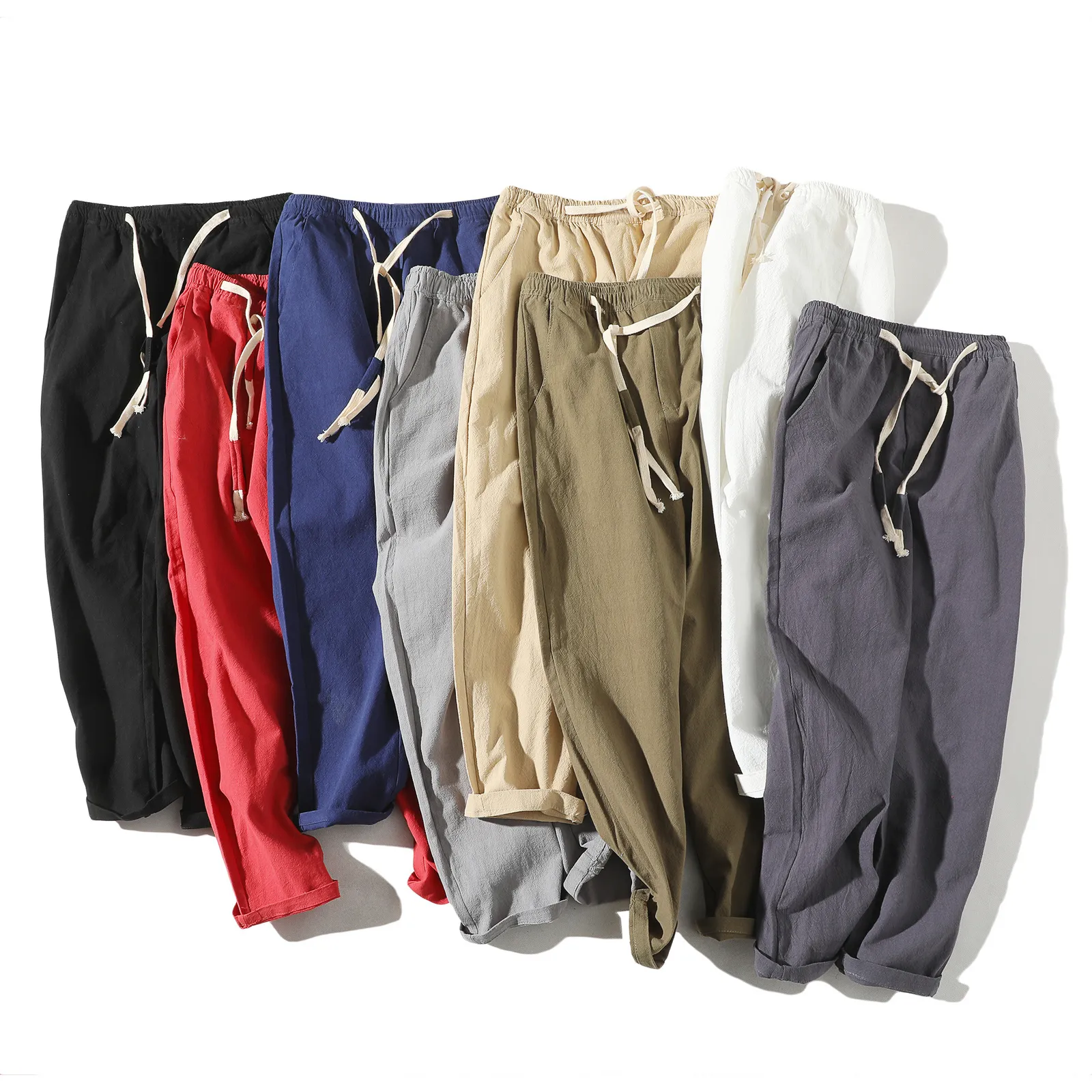 Mens Pants Solid Color Youth Casual Linen Korean Style Multi Colors Drawstring Sport Classical Jogger Sweatpants Trousers 230706
