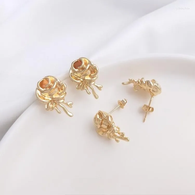 Orecchini a bottone Colore personalizzato che preserva la rosa avvolta in oro con anello in argento 925 Ago fai da te Accessori per perle barocche appese