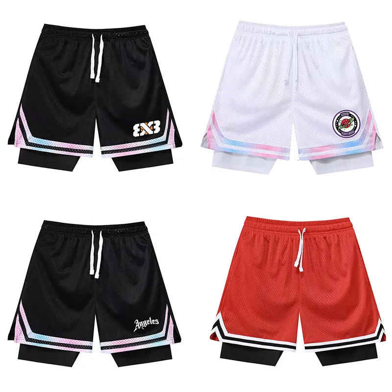 Herrshorts Fake Two Basketball Shorts Lösa amerikanska Anti-light Herr Dam Ball Byxor Sommar Kvasiträning Löpsport Fempunktsbyxor 230707