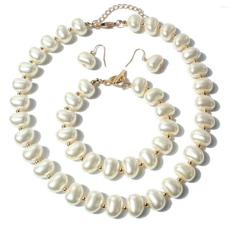 Halsband Örhängen Set European Strand Pearls Choker And Armband Enkel nyckelbenskedja Halsband Pearl For Women