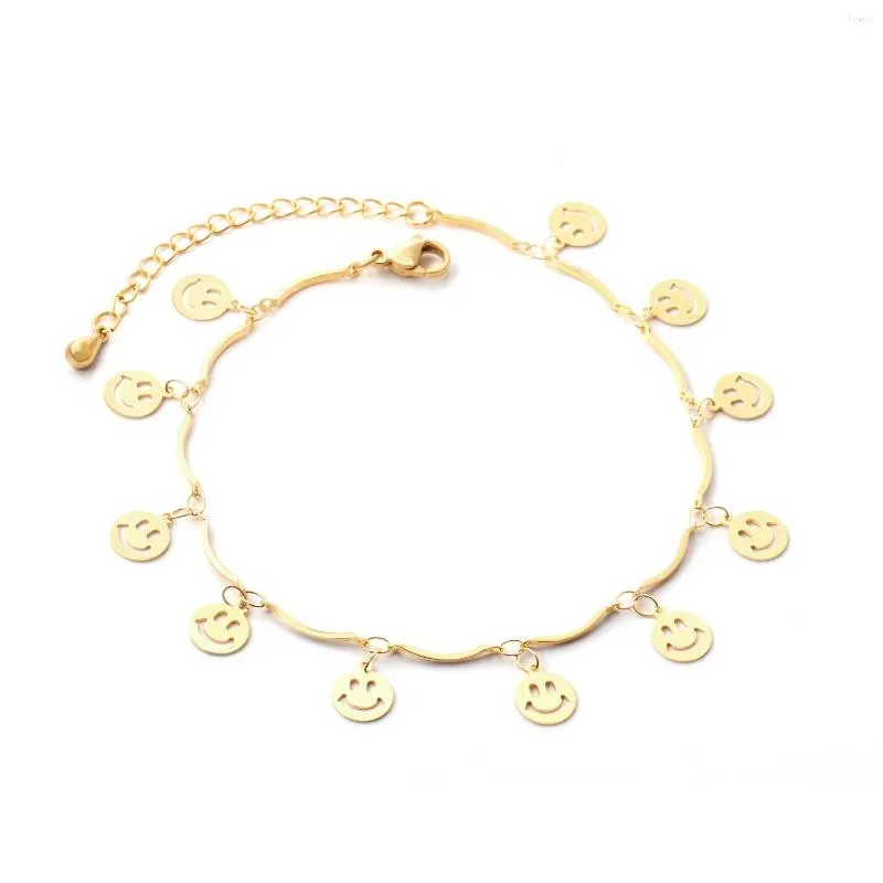 Bracelets de cheville en acier inoxydable cheville étoile de mer feuille sourire charme pour les femmes couleur or lien chaîne bijoux de mode prolongé cadeau chanceux