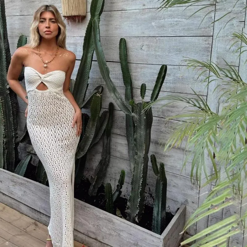 Comfortable Off-Shoulder Crochet Tube Top Dress for Women - Strapless, Sleeveless, Y2k Slim Knit