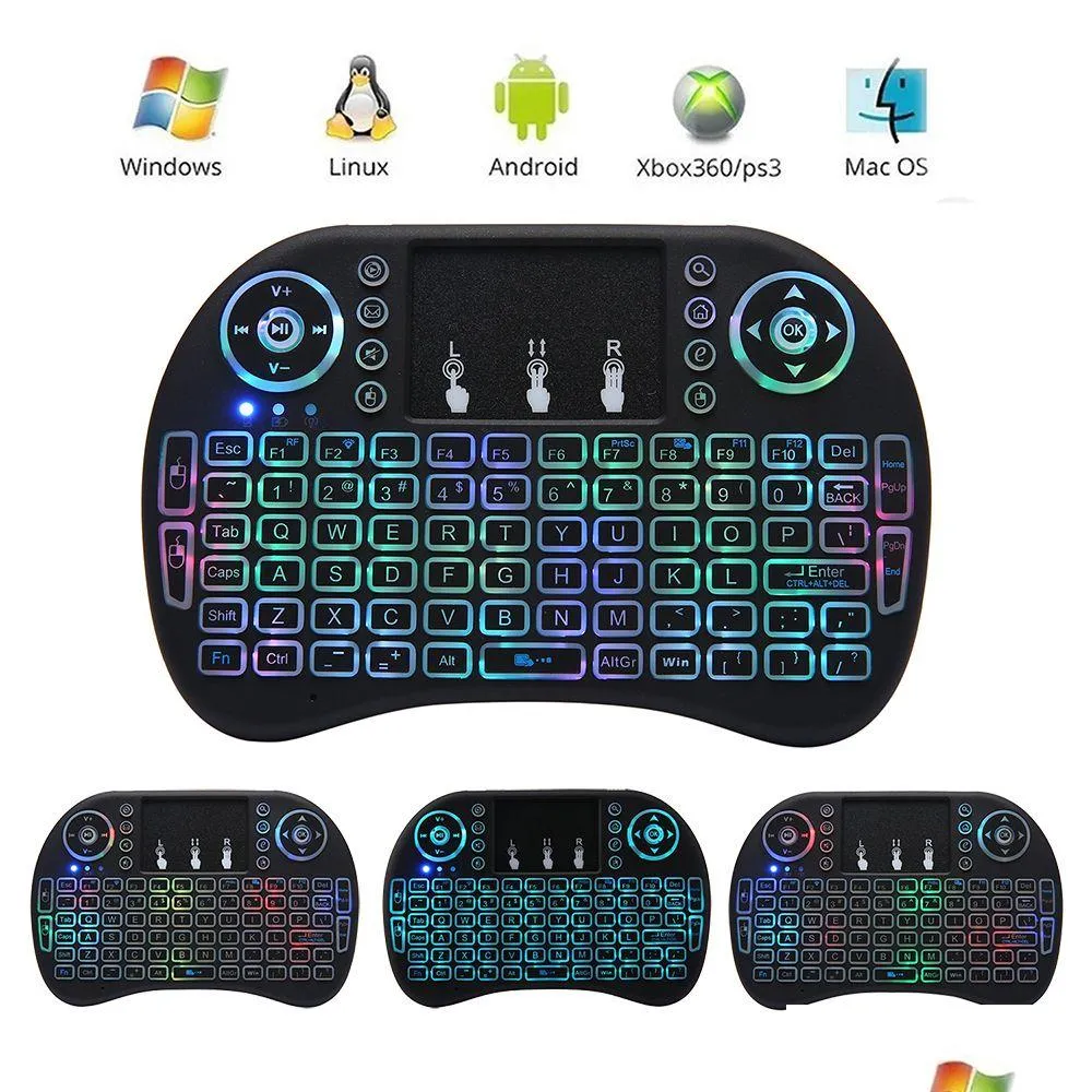 Pc Télécommandes Colorf Rétroéclairage Air Mouse Clavier 2.4G Claviers Sans Fil Toucad Mini Rii I8 Contrôle Pour Android Tv Box Drop De Dhtv7