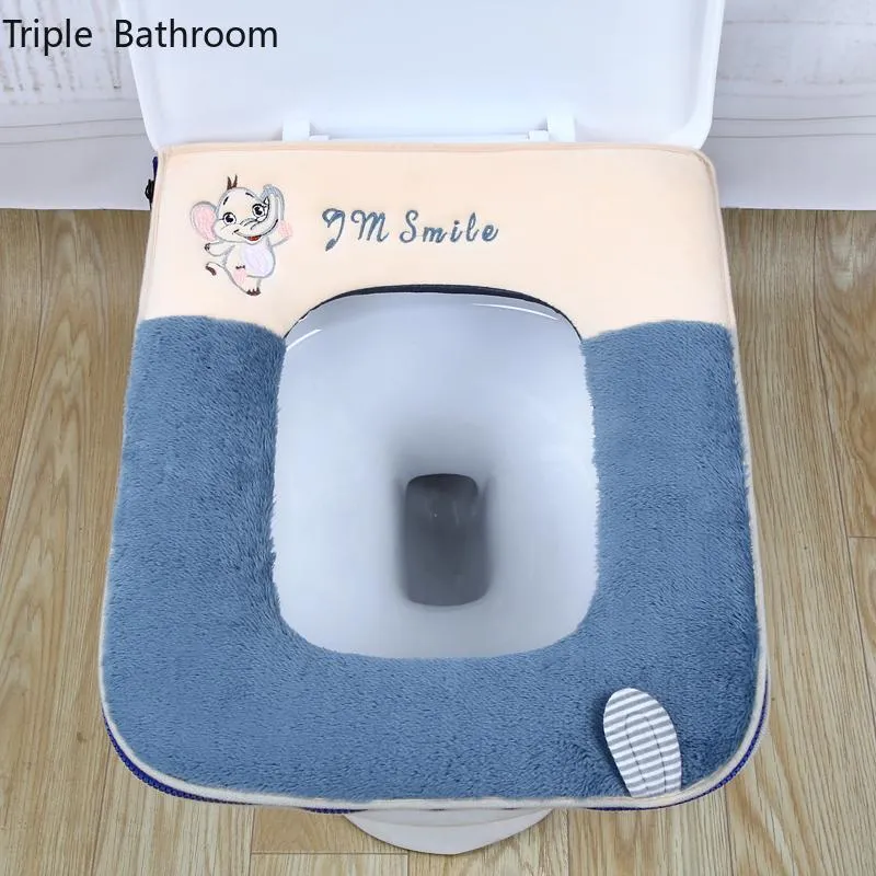 Toys Cartoon Cute Plush Square Toilet Cushion Bathroom Accessories Keep Warm with Zipper Waterproof Household Toilet Mat Washable