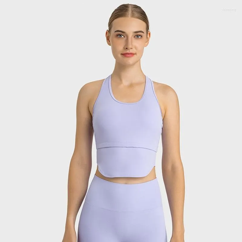 Roupa de ioga sutiã esportivo com bainha estendida feminina regata apertada de alto suporte roupa íntima fitness para academia roupas esportivas