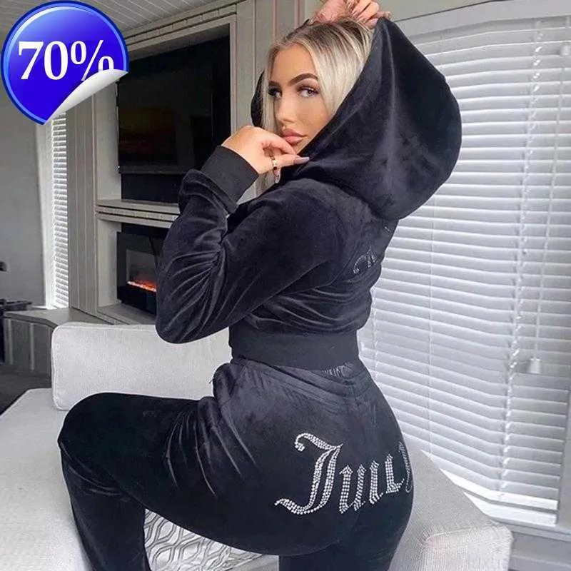 Dwuczęściowy zimowy strój 2-częściowy zestaw Juicy Coutoure Suit Women Veet Juicy Tracksuit Bluza i spodnie z diamentem