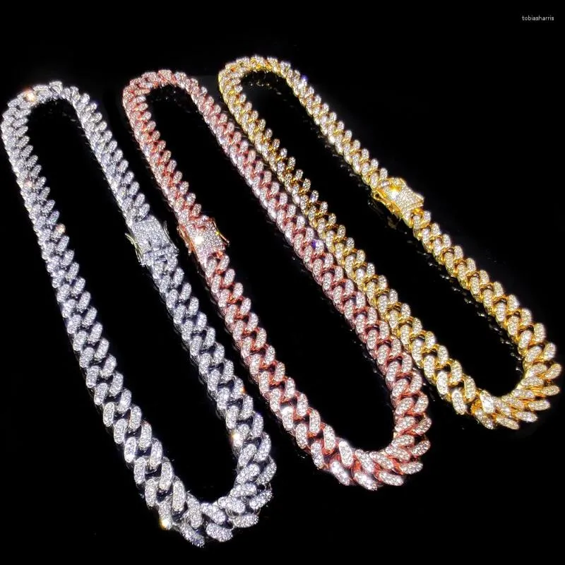 Łańcuchy 13MM Rhinestone Iced Out Miami kubański Link Chain naszyjnik dla kobiet mężczyzn Hip Hop kolor srebrny biżuteria na szyję prezent