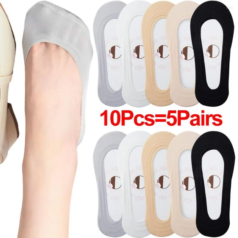 Women Socks 5pairs Silicone Anti-slip Invisible Ice Silk Ankle Summer Ultra-thin Breathable Sock Shoe Slippers Low Cut Boat