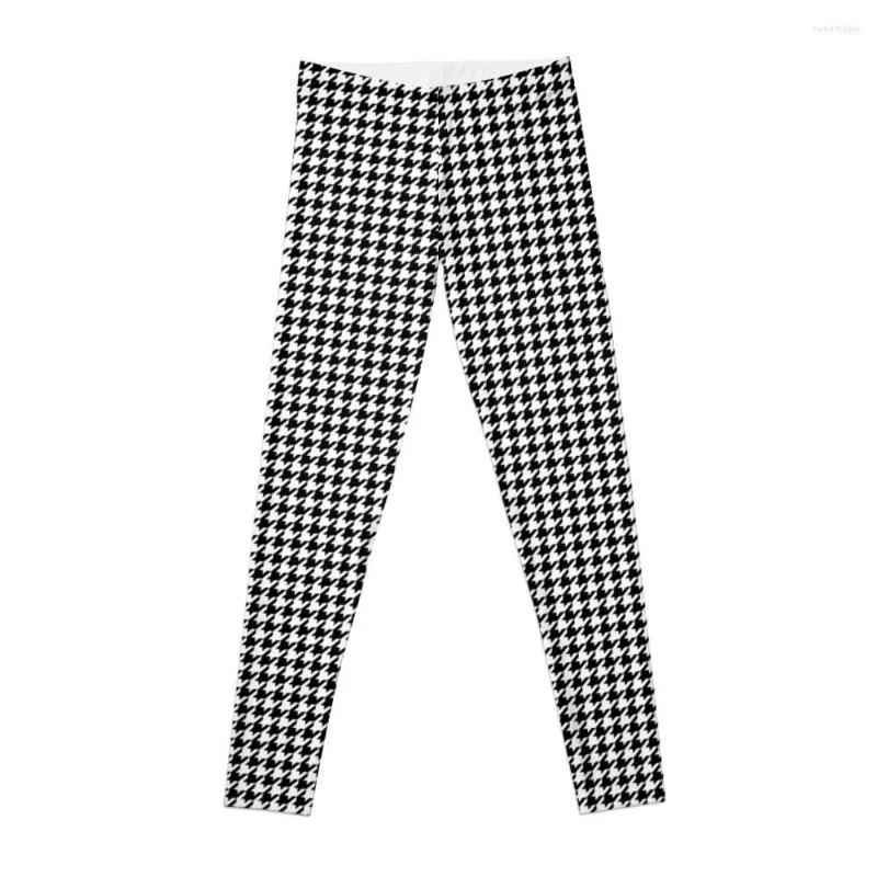 Активные брюки Houndstooth Черно -белая клетчатая леггинс Женская Женская Женщина в Каприсе