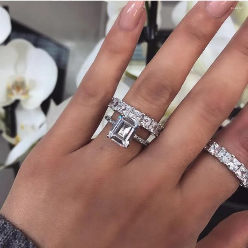 Cluster Ringen Handgemaakte Promise Ring 925 Sterling Zilver Bijou Princess Cut Cz Engagement Wedding Band Voor Vrouwen Mannen Sieraden