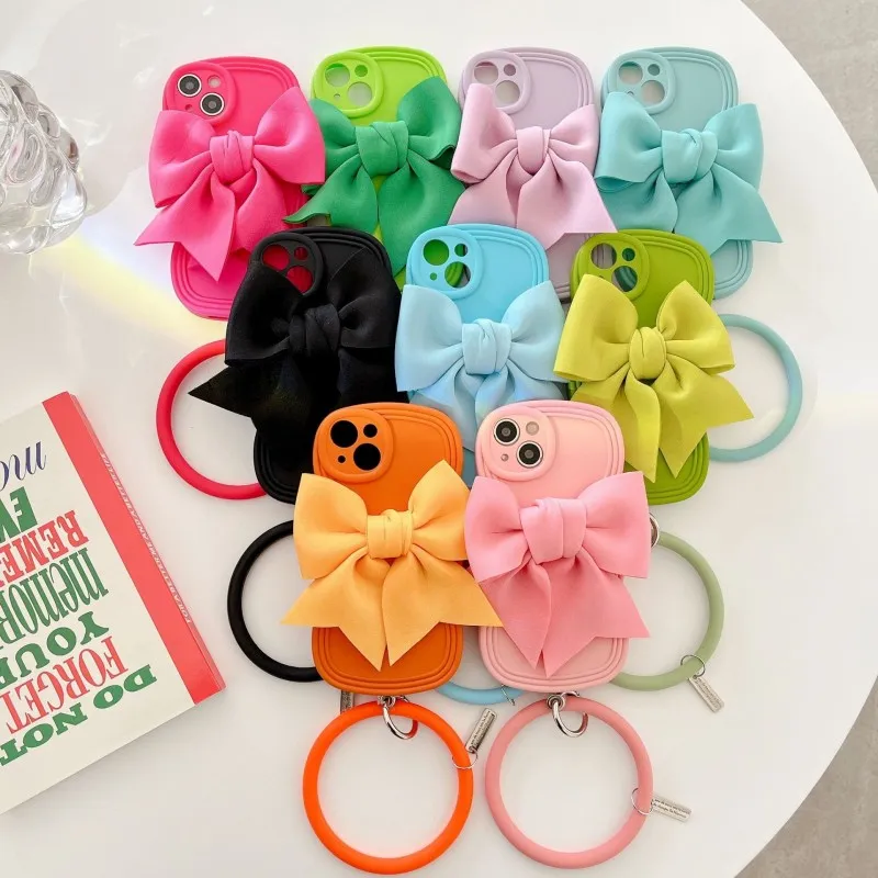 Sweet Bow Ring Phone Case Suitable for 12pro max 13 Cases 11 Wave Edge 14 Women