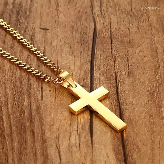 Hänge Halsband Mode Man Kors Halsband Färg Guld Blå Rostfritt stål Enkla Jesus smycken för män