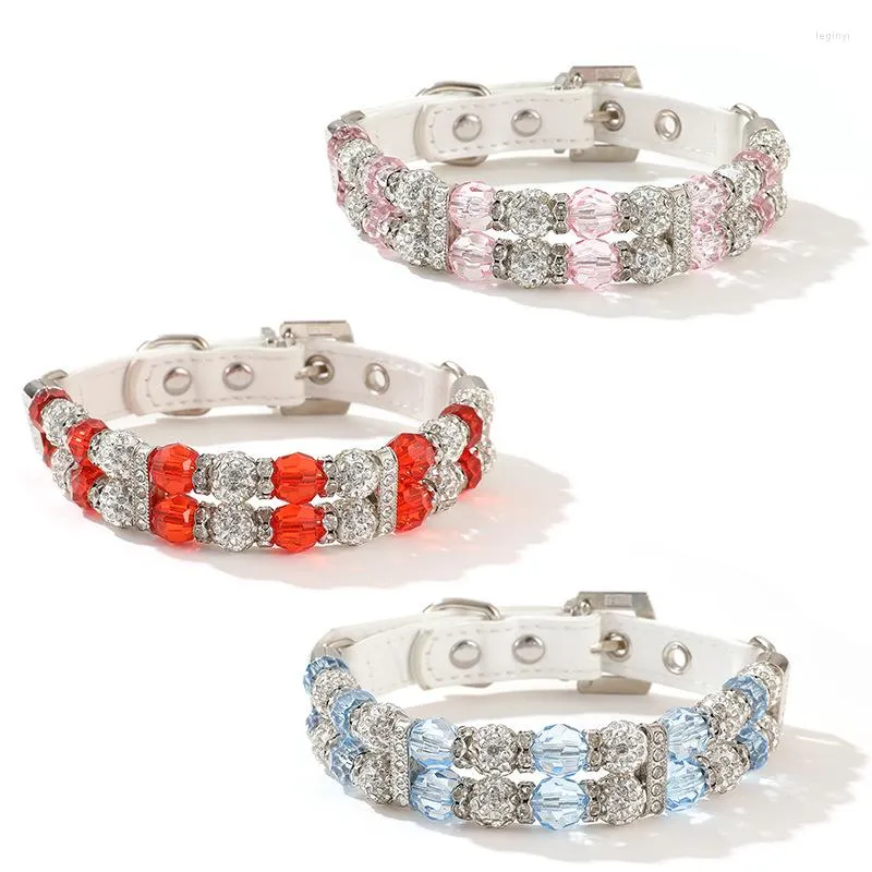 Collari per cani Collare per gatti per animali domestici Perle artificiali Collana con strass Bling Accessori per cuccioli in pelle PU in lega