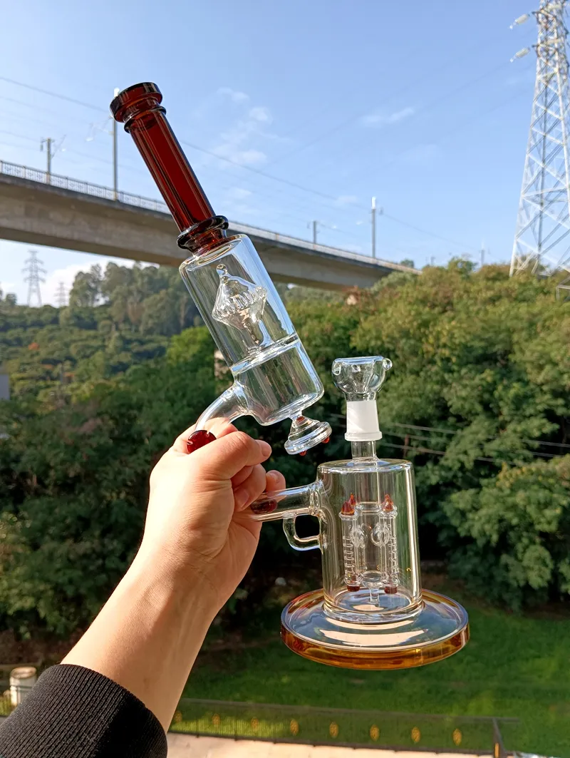 14 Inch Microscope Design Glass Water Recycler Bong Hookahs with Handle Smoking Pipes with Male 14mm Joint