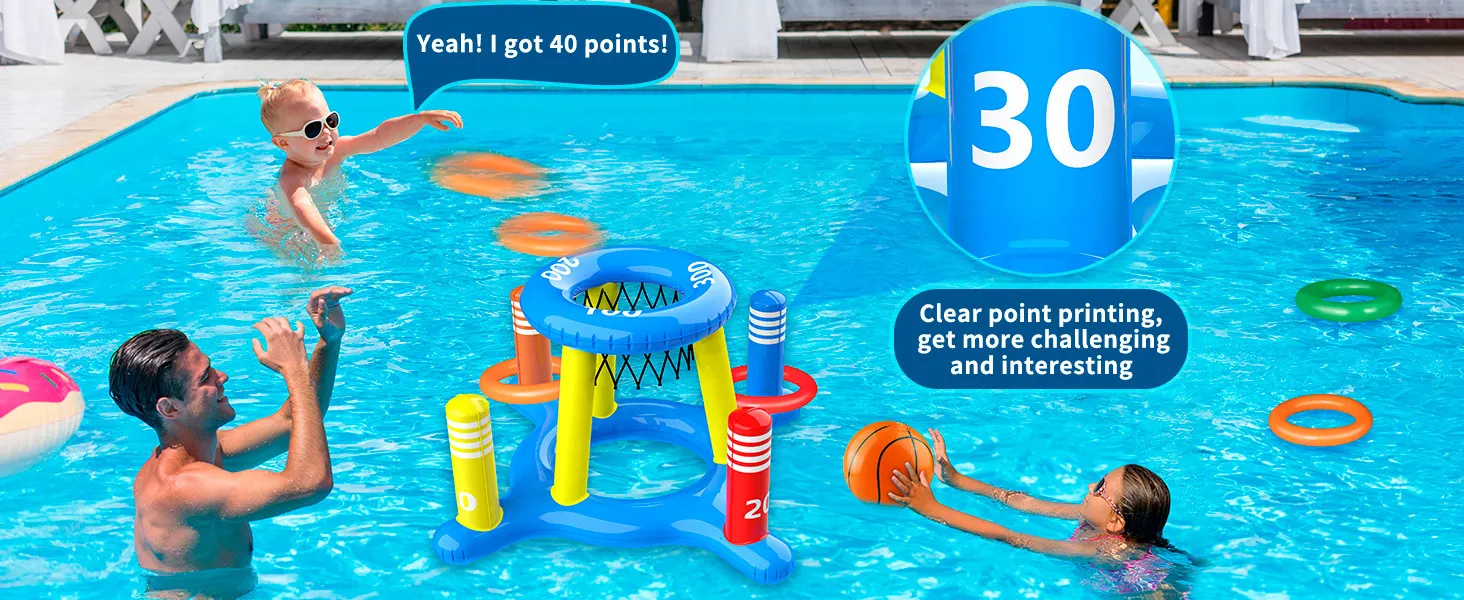 Inflatable Basketball Hoop Ring Game 2-in-1 Water Toy for Kids and ...