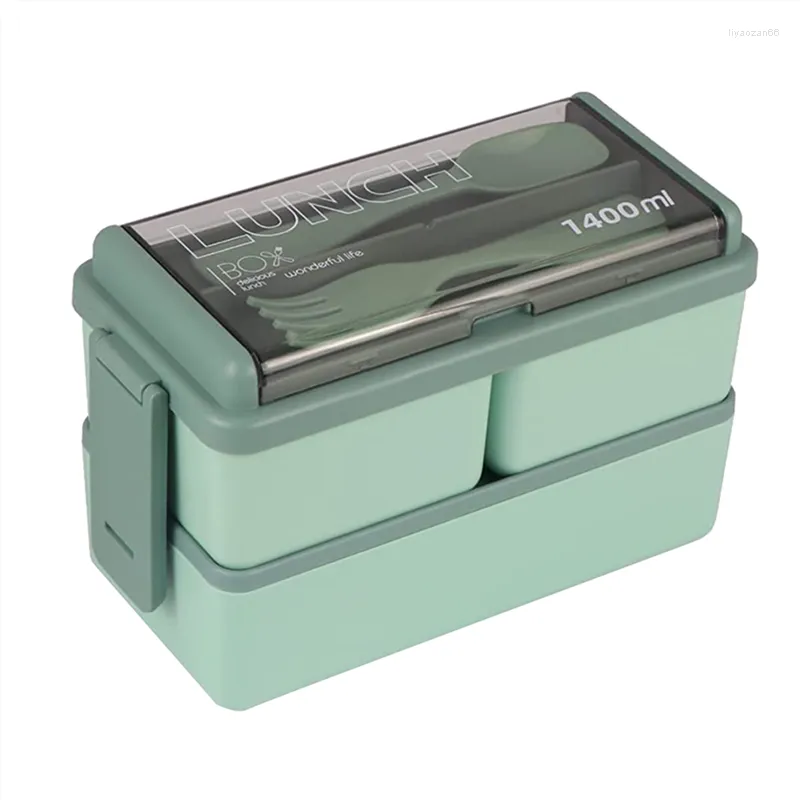 Set di stoviglie Bento Box Kit 47.35OZ Pranzo per adulti 3 scomparti Contenitori per la preparazione dei pasti per adulti Verde