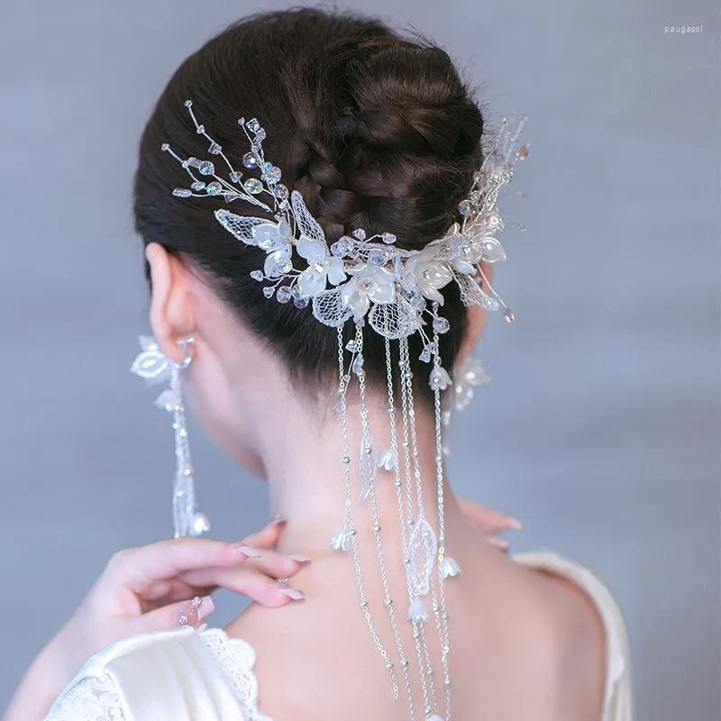 Fermagli per capelli Copricapo da sposa Telaio arrotolato da sposa Nappa di cristallo Schienale pressato Design per lo styling Accessori fata