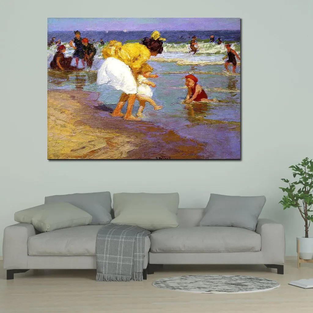 Paysages marins modernes toile mur Art enfants au bord de la mer Edward Henry Potthast peinture à la main célèbre oeuvre meilleur cadeau