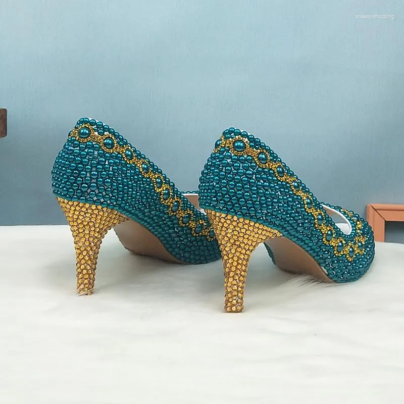 Teal Blue Pearl Wedding Shoes & Bag Set - Women's Peep Toe Sandals, Green  Party Dress Pumps, Open High Heels for Bride & Ladies from Dhgate Sandals -  price 138.7