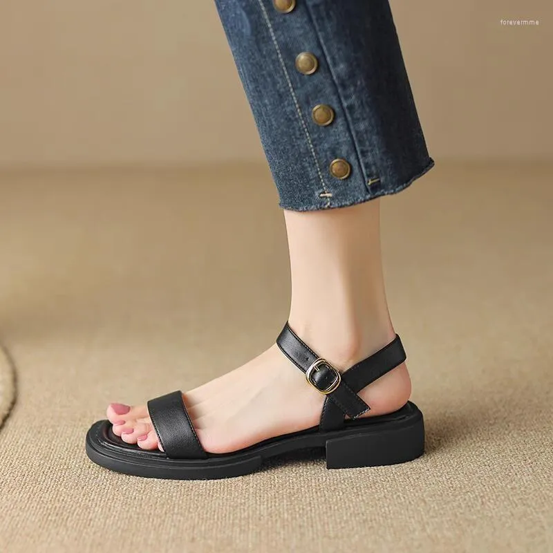 Sandalen 2023 Sommer Damen Vintage Low Heel Open Toe Bequemer flacher Boden W-Y026