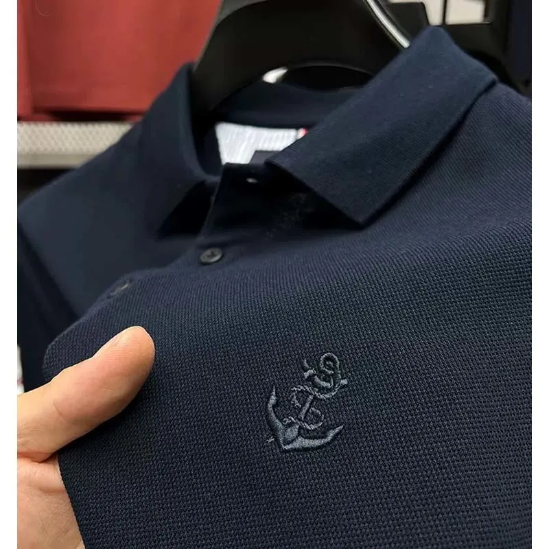 Polo Masculino DYXUE Summer Highend 100% Algodão Anchor Bordado Lapel Business POLO Shirt Casual Fashion Cool Manga Curta M4XL 230706