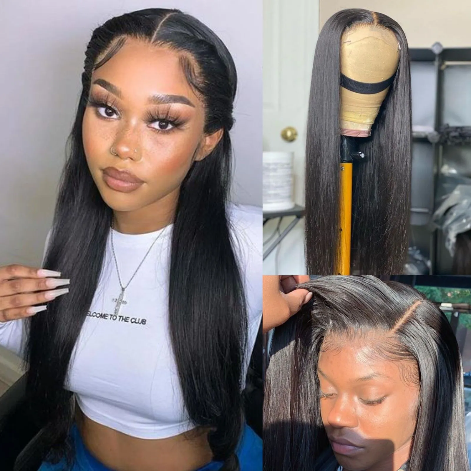 HANASCC 8" Wear And Go Glueless Straight Bob Salt And Pepper Wigs Huan - View #3