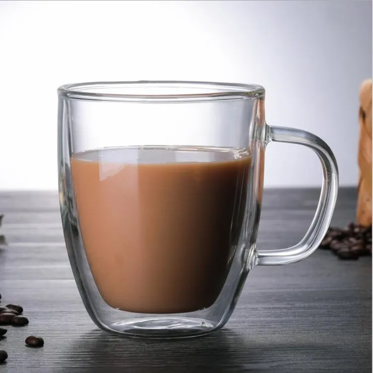 Double verre épaissi résistant à la chaleur à haute teneur en borosilicate avec poignée Tasse à café tasse à thé au lait tasse à bière tasse en verre
