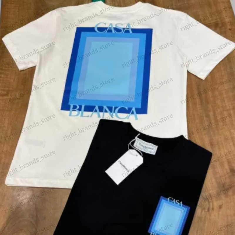 Men's T-Shirts High Quality Blue Gradient Square Letter Print CASABLANCA T-shirts Round Neck Cotton Short Sleeve 3XL Casa T Shirt for Men Women T230707