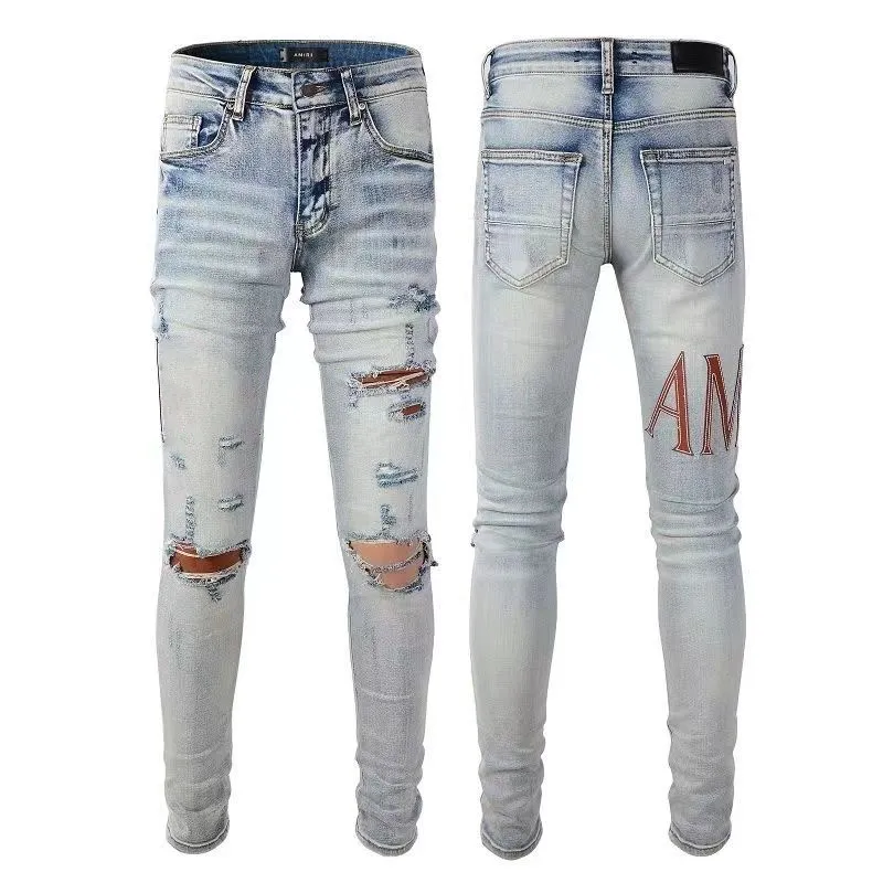 Jeans Designer Herren Miri Mode Cool Style Denim Hose Distressed Ripped Biker Stickerei Luxus Schwarz Blau Jean Slim Motorrad Hohe Qualität Trend 417