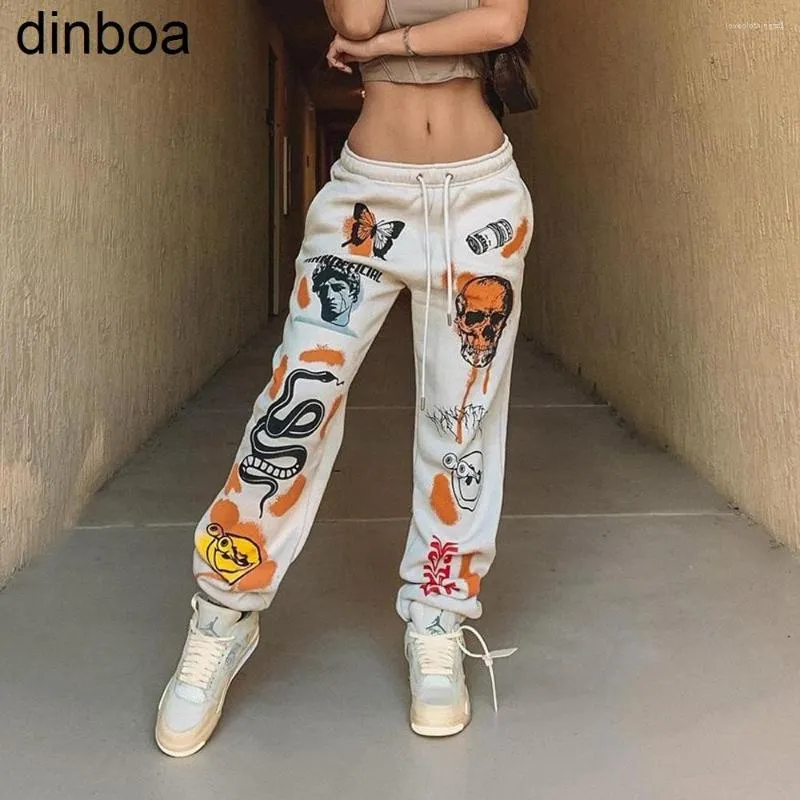 Женские брюки Dinboa Женщины Sweat Street Wear Cartoond Print Bunders Jogger 2023