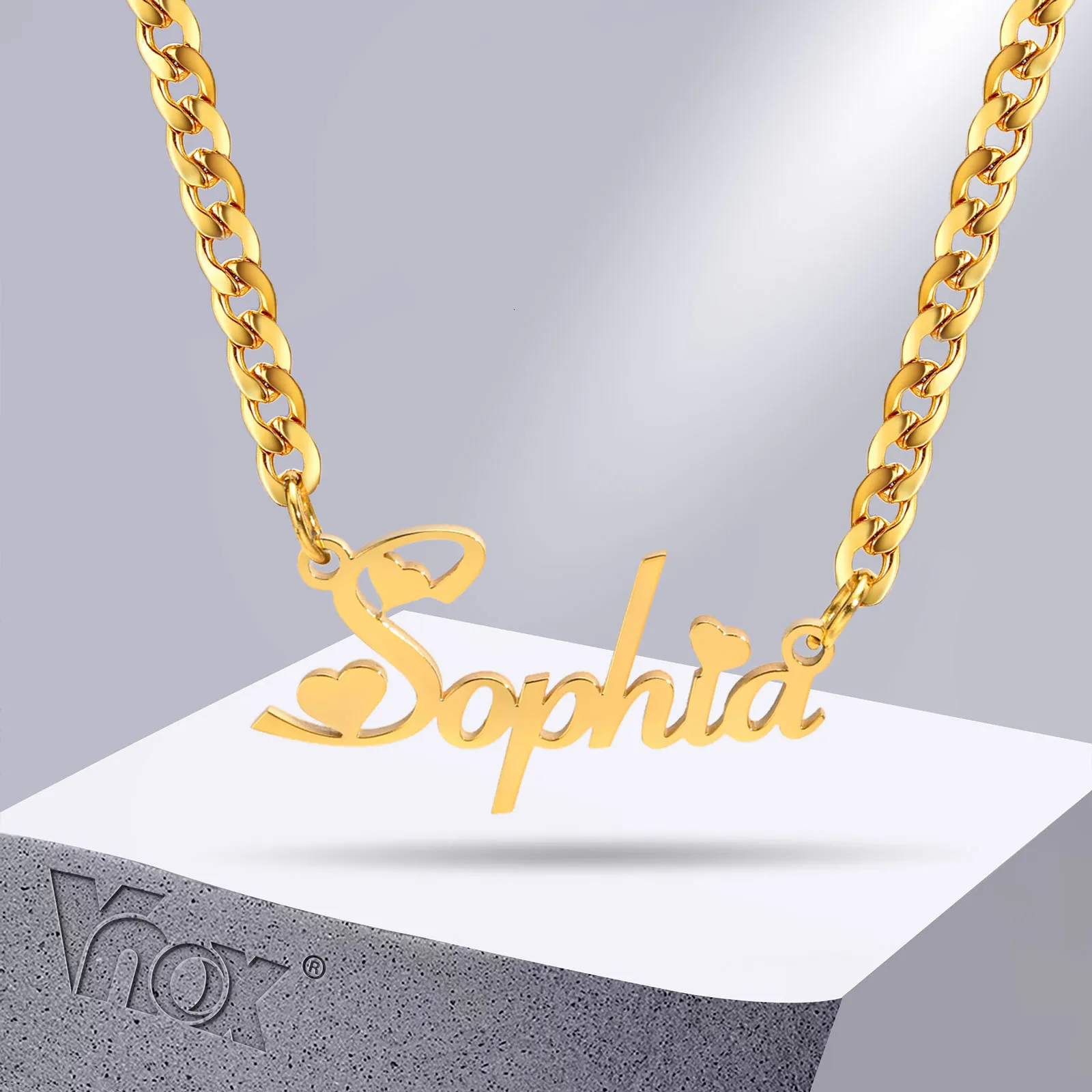 Pendant Necklaces Vnox Stainless Steel Customized Name for Women Personalized Letter Heart Collar Gift Jewelry 230707