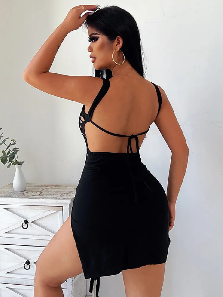 Giyu Sexy Long Sexy Black Dress Deep V Neck, Bandage Detail