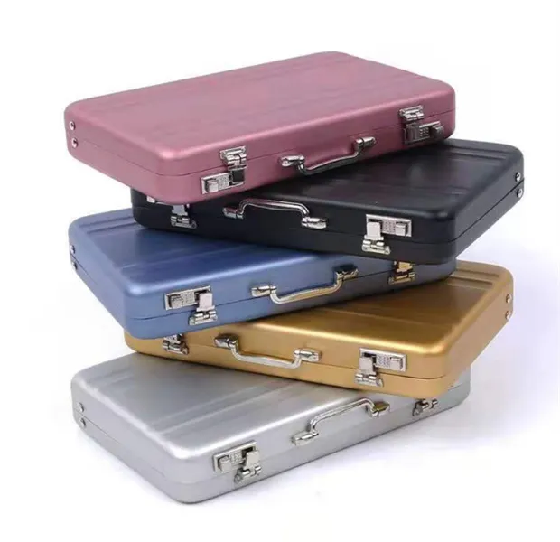 Vintage Mini Aluminum Briefcase Suitcase Business Name Credit Card Holder Case Code box style business card case JL1500