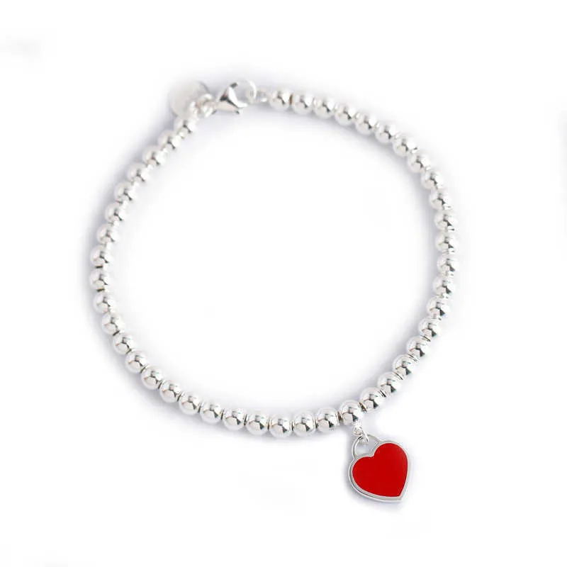 Bracelet en argent sterling plaqué S925 de qualité compteur femme émail rouge amour tiffay perles de bouddha coeur avec logo 5HTI