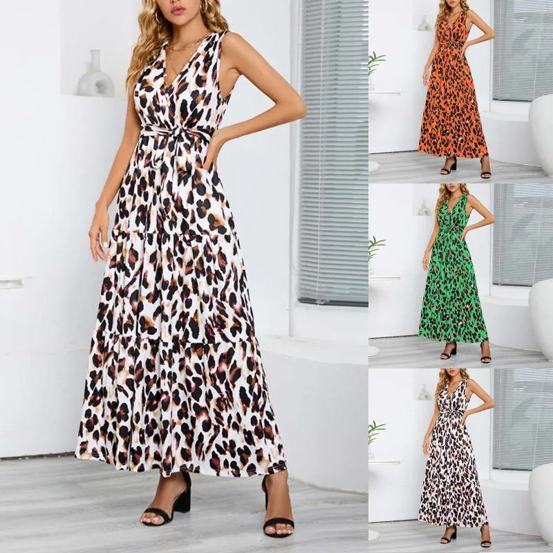 Casual Dresses 2023 European And American V Neck Leopard Print Slim Tie Dress Cocktail Party Formal