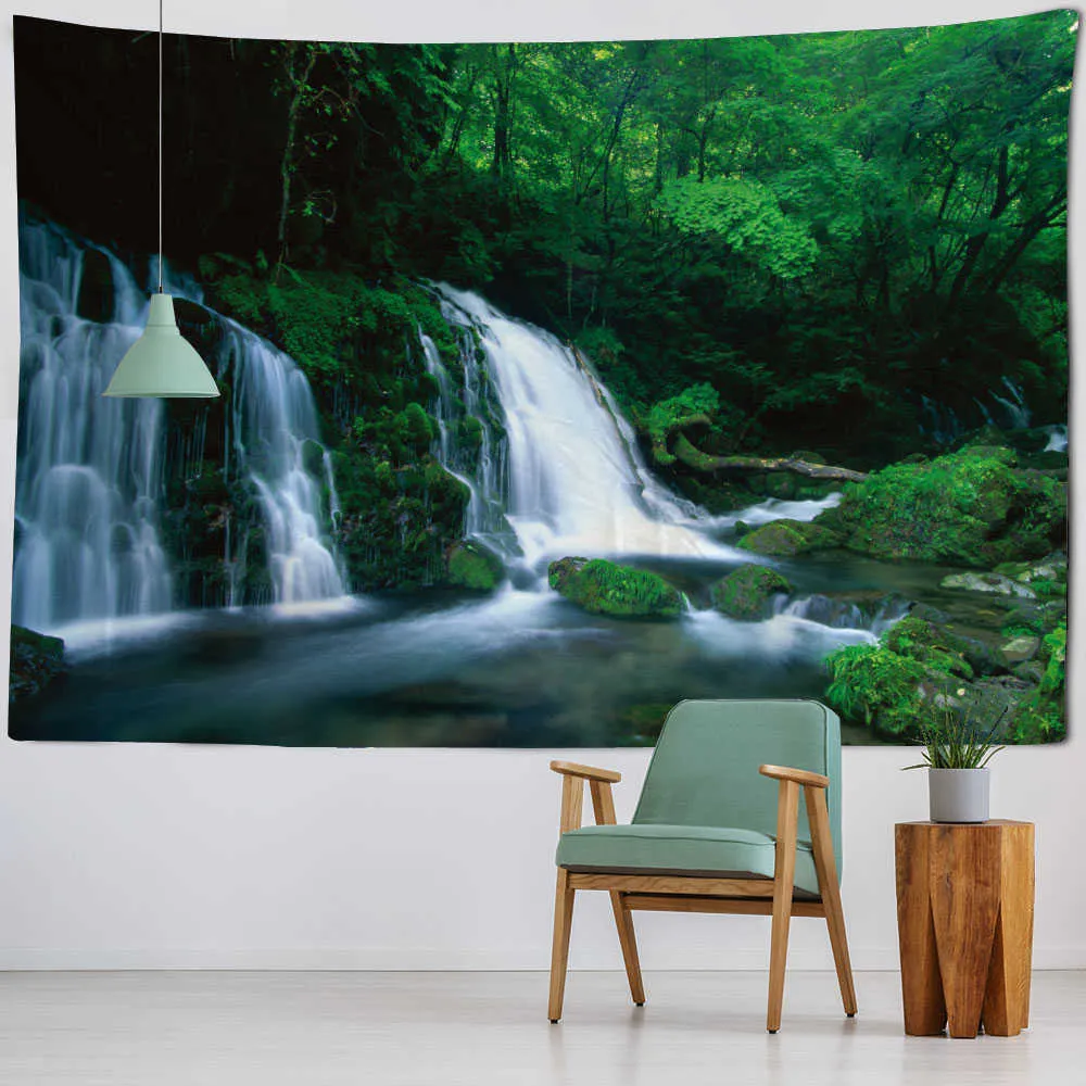 Arazzi Arazzo foresta rossa appeso a parete vista cascata decorazioni per la casa tappeto camera Art Deco fogli yoga coperta da spiaggia