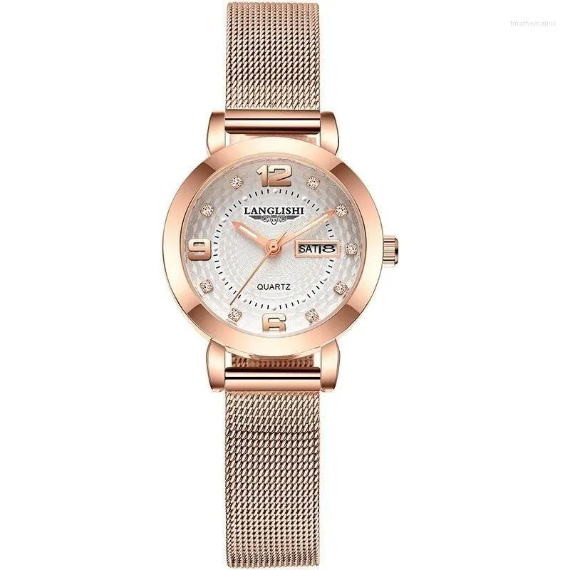 Armbanduhren Luxus wasserdichte Quarzuhren Damen Mode Exquisite Krone Mesh Gürtel Glow Freizeit Party Leuchtender automatischer Kalender