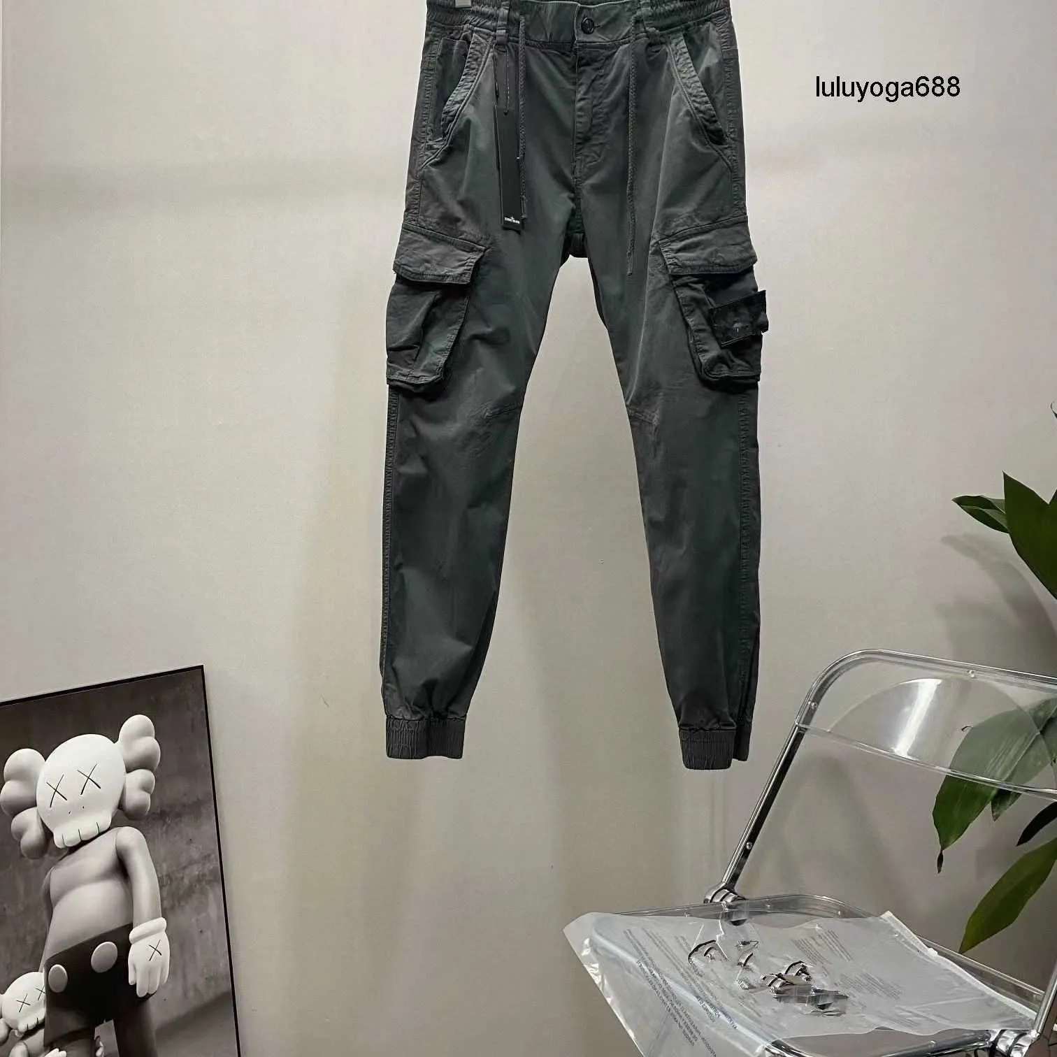 Salopette Cargo Vintage avec patchs de pierres pour hommes, pantalon de styliste à grande poche, 2023