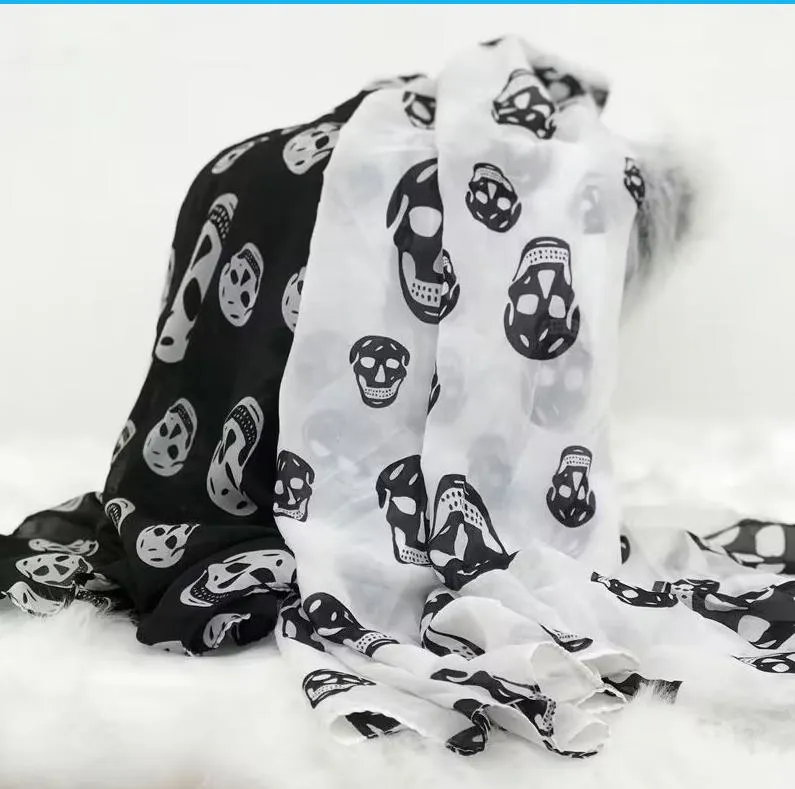 2023 Halsdukar Summer Beach Square Shawl Ladies Designer Skull Print Chiffon Scarf Muslim Hijab For Women Luxury Skeleton Wrap 120cm 120cmscarves