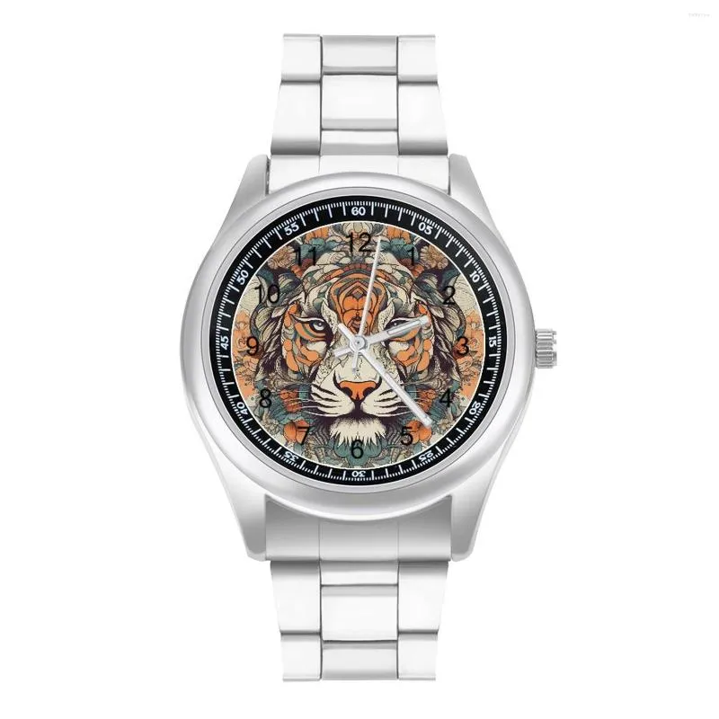 Orologi da polso Orologio al quarzo tigre Mandala Animal Design Orologio da polso semplice da polso in acciaio inossidabile di buona qualità da palestra