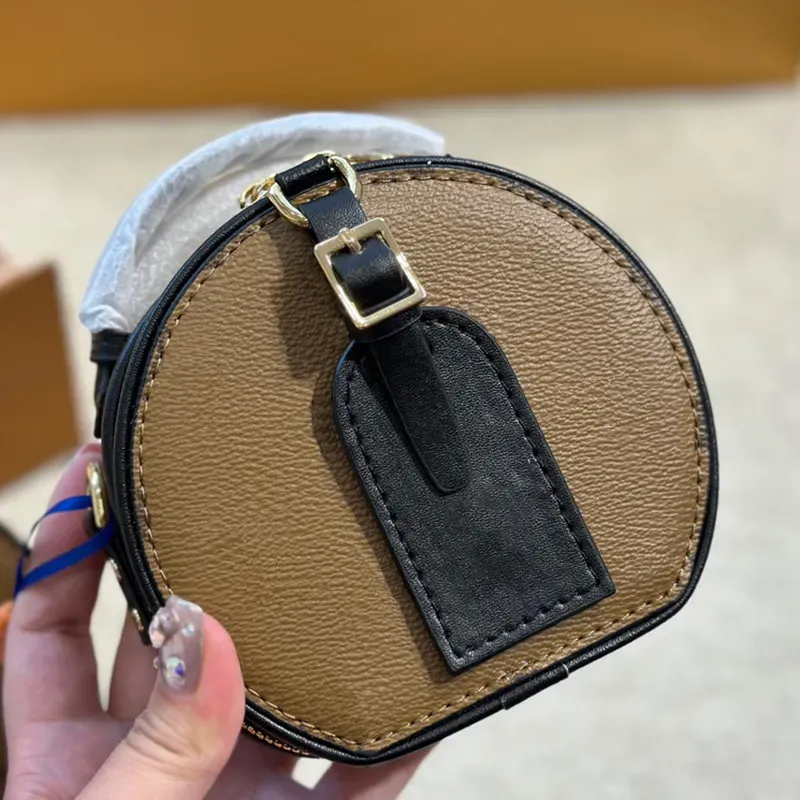 Torba designerska Torba materiałowa Kobiety Torby Crossbody Moda BOITE CHAPEAU mini okrągła torebka Luksusowe torebki Brązowy portfel w kwiaty M68276 Vintage torba na ramię z zamkiem błyskawicznym