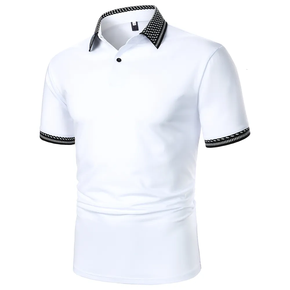 Herren Polos Herren Poloshirt Herren Kurzarm Poloshirt Einfarbig Mode Lässig Herren Top Sommer in Urban Business Revers Rippen Poloshirt 230706